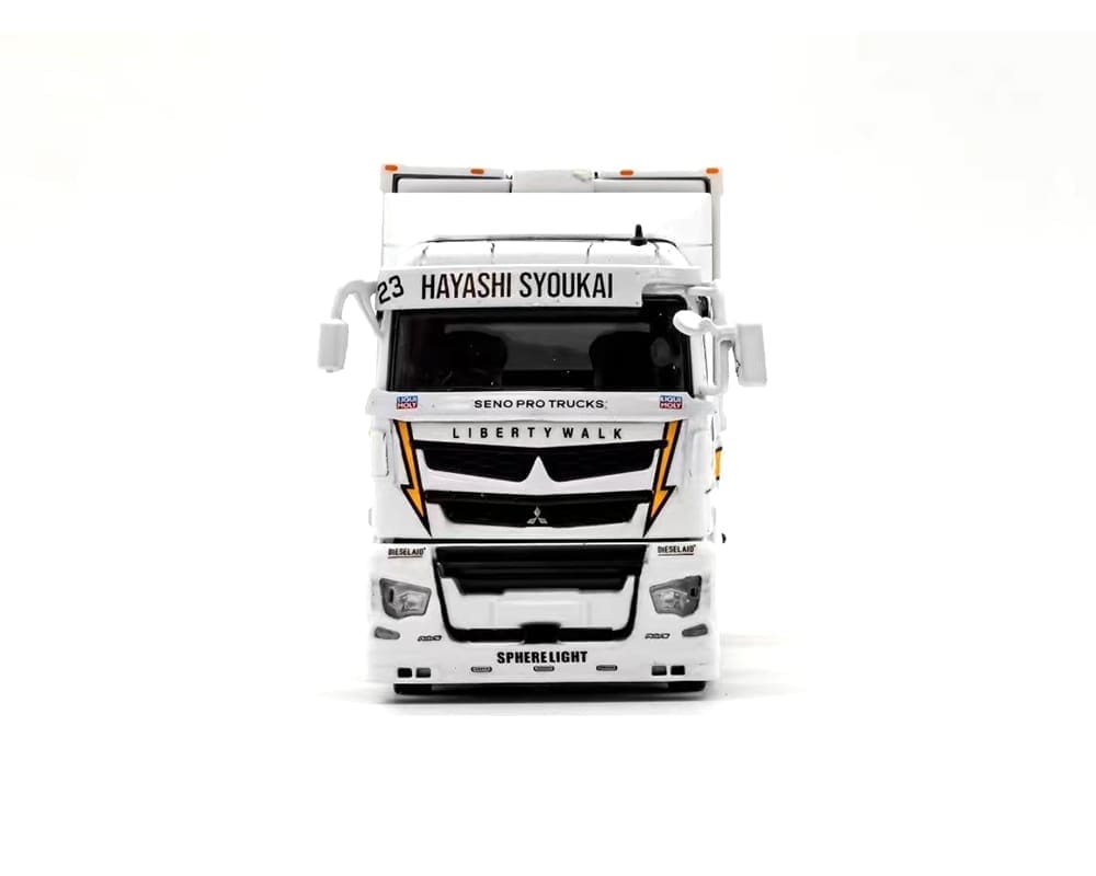 GCD 1:64 Liberty Walk LB-Trucks Mitsubishi Fuso Super Great Transporter Sphere 23 Light – White