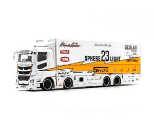 GCD 1:64 Liberty Walk LB-Trucks Mitsubishi Fuso Super Great Transporter Sphere 23 Light – White