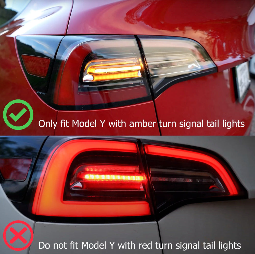 20-22 Tesla Model Y (With Stock Amber Turn Signal) PRO-Series LED Tail Lights Jet Black/  Red Smoke